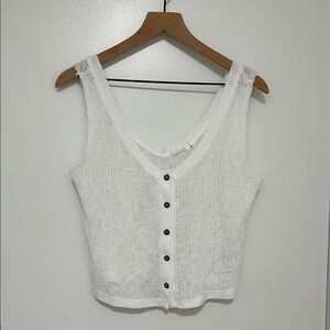 MELROSE AND MARKET | White Ribbed Knit Button Down Sleeveless Tank, Size S